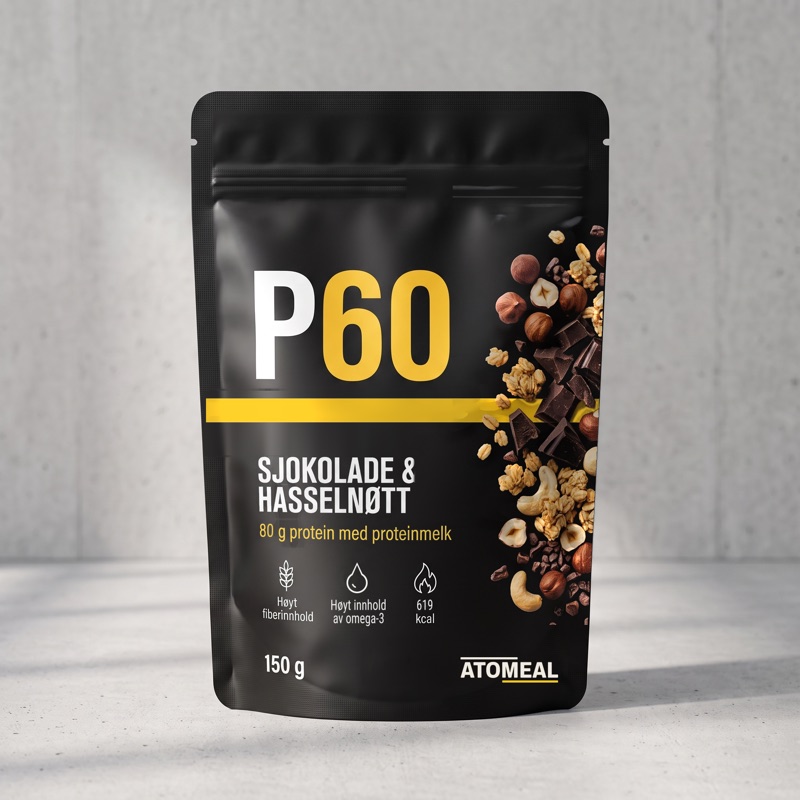 P60-pose, sjokolade og hasselnøtt